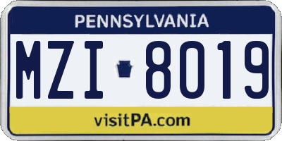 PA license plate MZI8019