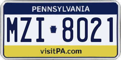 PA license plate MZI8021