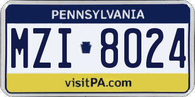PA license plate MZI8024
