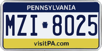 PA license plate MZI8025