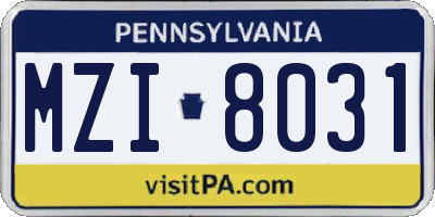 PA license plate MZI8031