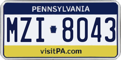 PA license plate MZI8043