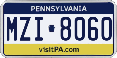 PA license plate MZI8060