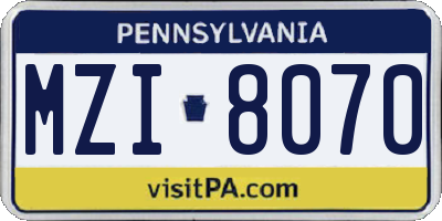 PA license plate MZI8070