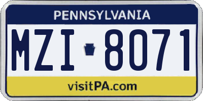 PA license plate MZI8071