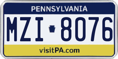 PA license plate MZI8076