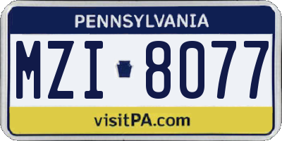 PA license plate MZI8077