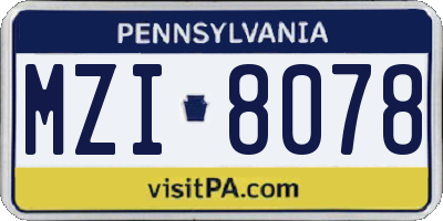 PA license plate MZI8078