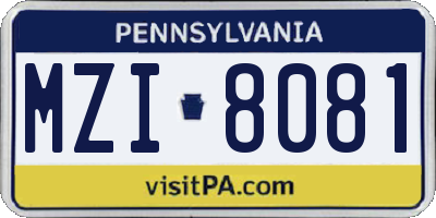 PA license plate MZI8081