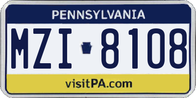 PA license plate MZI8108