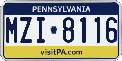 PA license plate MZI8116
