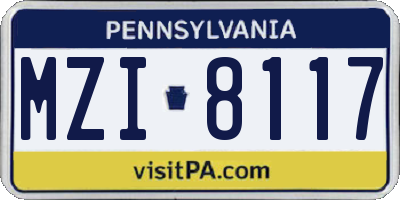 PA license plate MZI8117