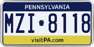 PA license plate MZI8118