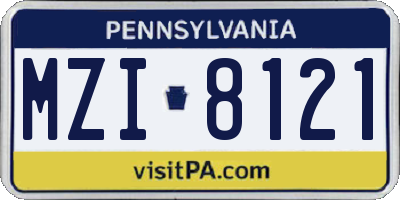 PA license plate MZI8121