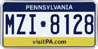 PA license plate MZI8128