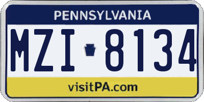 PA license plate MZI8134