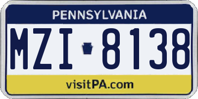 PA license plate MZI8138
