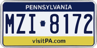 PA license plate MZI8172