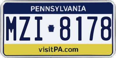 PA license plate MZI8178