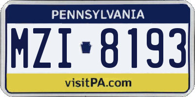 PA license plate MZI8193
