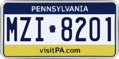 PA license plate MZI8201