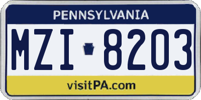 PA license plate MZI8203