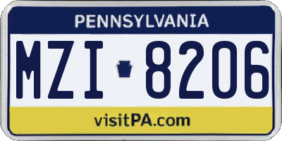 PA license plate MZI8206