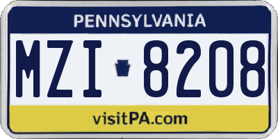 PA license plate MZI8208