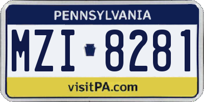 PA license plate MZI8281