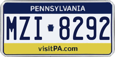 PA license plate MZI8292