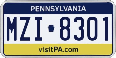 PA license plate MZI8301