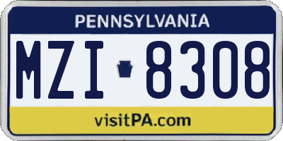 PA license plate MZI8308