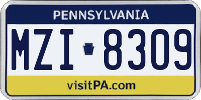 PA license plate MZI8309