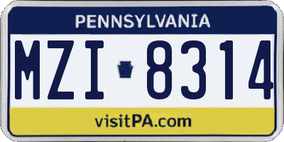 PA license plate MZI8314