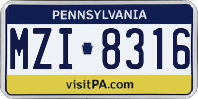 PA license plate MZI8316