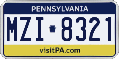 PA license plate MZI8321