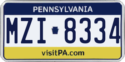 PA license plate MZI8334