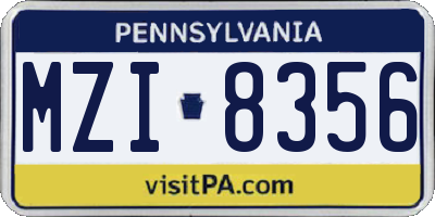 PA license plate MZI8356