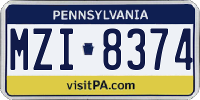 PA license plate MZI8374