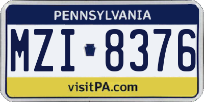 PA license plate MZI8376
