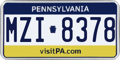 PA license plate MZI8378