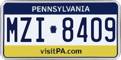 PA license plate MZI8409