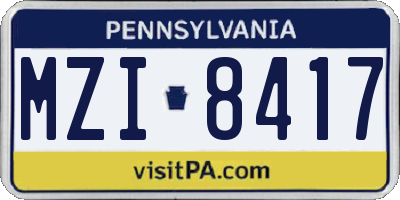 PA license plate MZI8417
