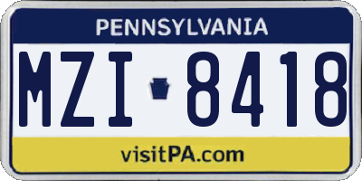 PA license plate MZI8418