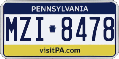 PA license plate MZI8478