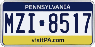 PA license plate MZI8517