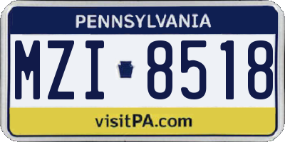 PA license plate MZI8518