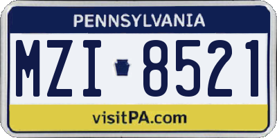 PA license plate MZI8521