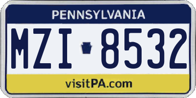 PA license plate MZI8532