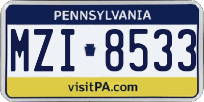 PA license plate MZI8533